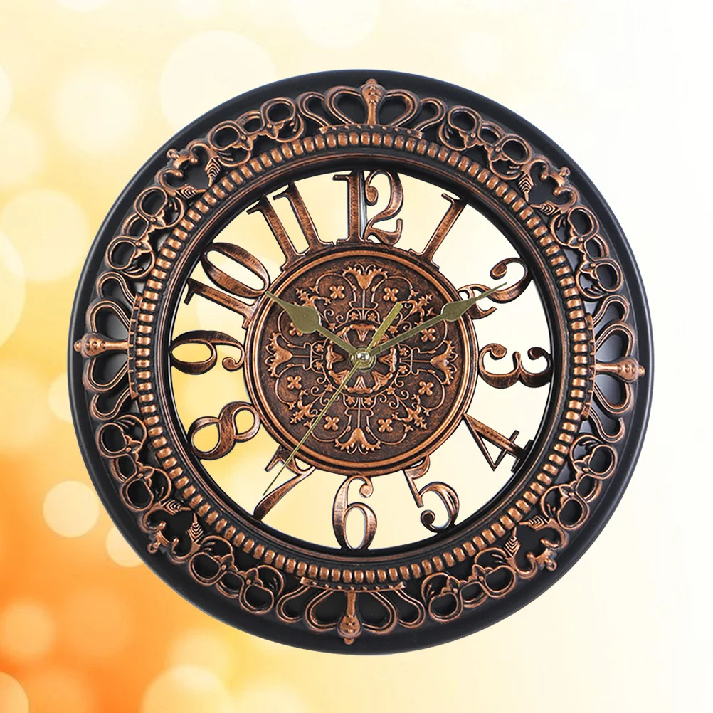 

Vintage 12 Inch Round Wall Clock Hollowed-Out Numbers Silent Non-Ticking Decorative Clock for Bedroom Living Room Bronze