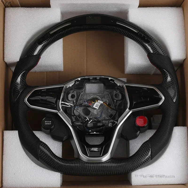 Hot With Start Button Half Perforated Leather Carbon Fiber LED Steering Wheel for VW Golf R 6 7 7.5 8 MK8 MK7 8R Gti Gtd