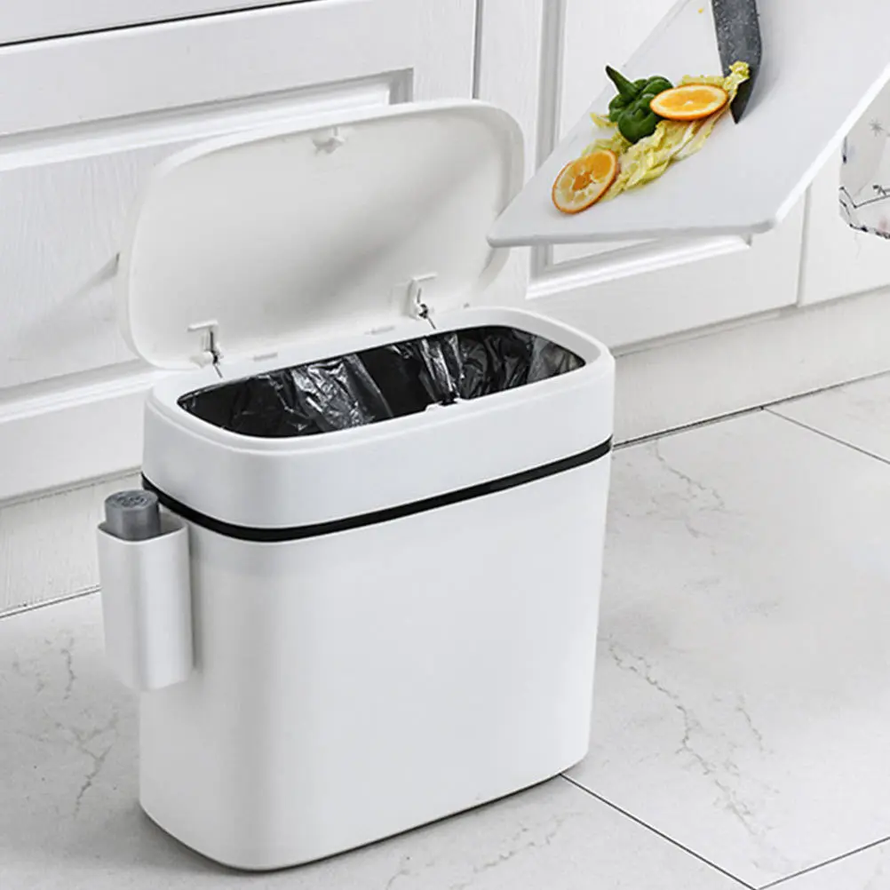 

Plastic Waste Bin With Lid Thickened Waterproof Large Capacity Kitchen Garbage Bin Reusable Trash Box For Home Bathroom Storage