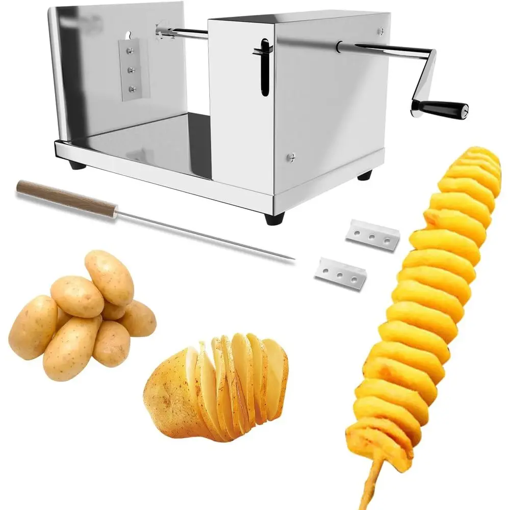 Manual Stainless Steel Spiral Potato Slicer for Curly Fries, Cucumbers, and Carrots - Perfect for DIY BBQ