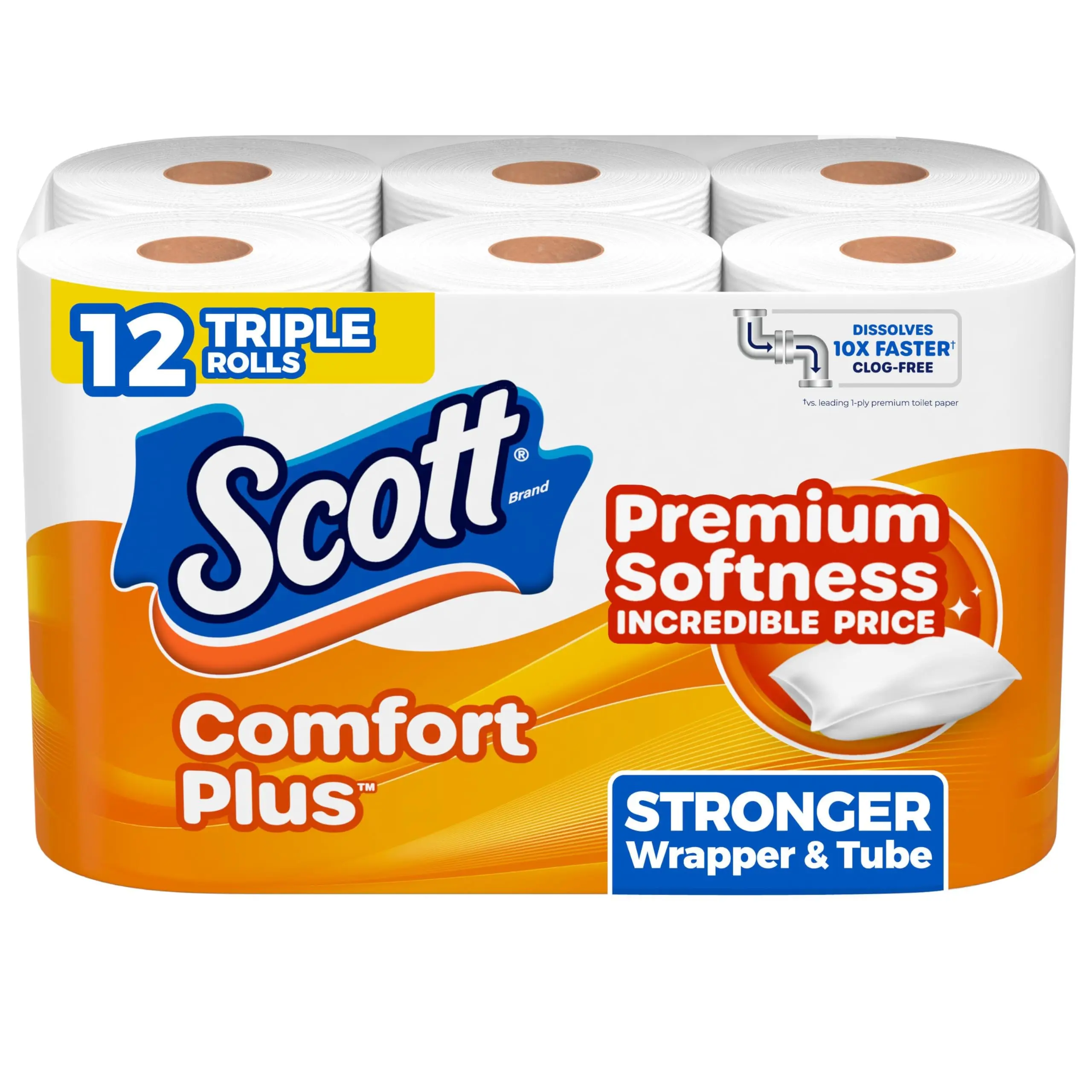 

12 Triple Roll Toilet Paper 231 Sheets Per Roll 1-Ply ComfortPlus Bath Tissue Durable Shipping Pack