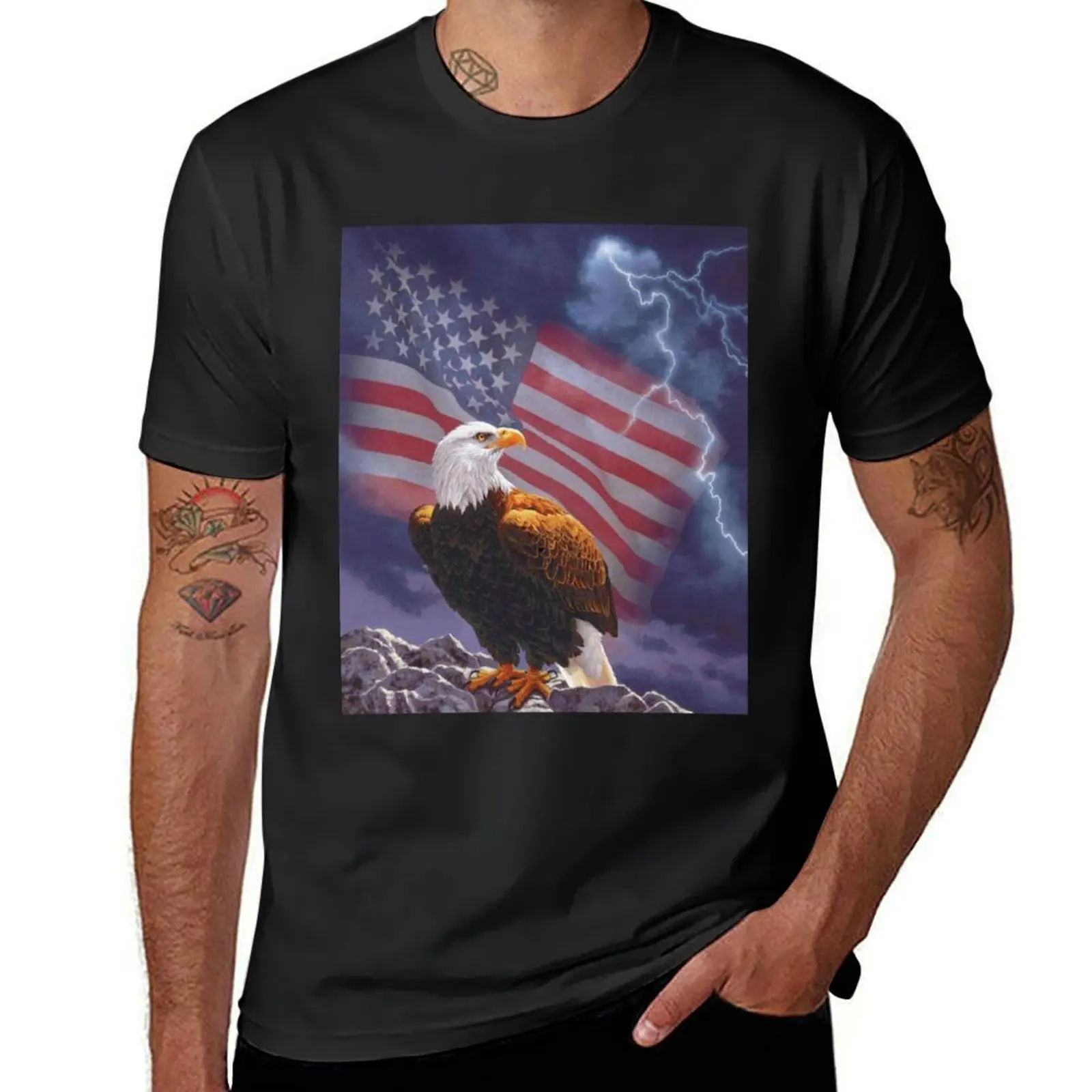 American Flag Bald Eagle Lightning T-Shirt anime clothes Aesthetic clothing T-shirt men