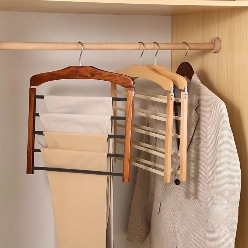 1pc Multi-Tier Wooden Pant Rack: Wall-Mounted, Space-Saving, Decorative for Closet Organization