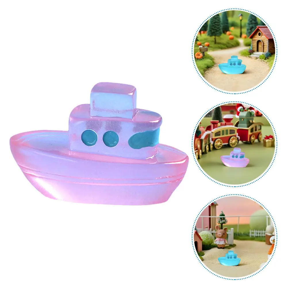 

6Pcs Night Glow Cruise Garden Decor Resin Mini Boat for Lawn Landscape Car Cake Decoration Desktop Ocean Theme Ornament