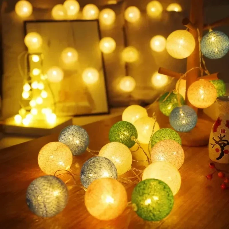 20/60LED Cotton Garland Balls Lights String Outdoor Hanging Party Fairy Lighting Strings DIY Wedding Xmas Party Home Decoration