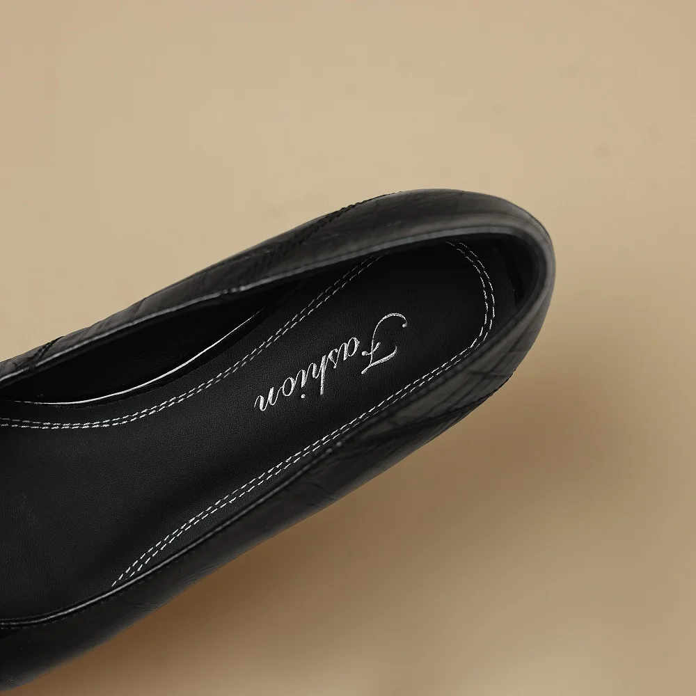 【JOCHEBED HU】Women's Handmade Genuine Leather pointed toe metal buckle slip-on quality soft elegant ladies Low heel shoes 34-40 view 4