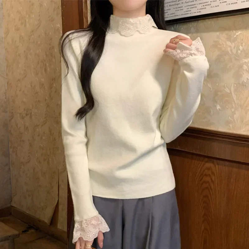 

Knitted Sweater Women Pullovers New Long Sleeve Mock Neck Black Knit Sweater Pullover Women Tops Sweaters Sueters De Mujer Q1197