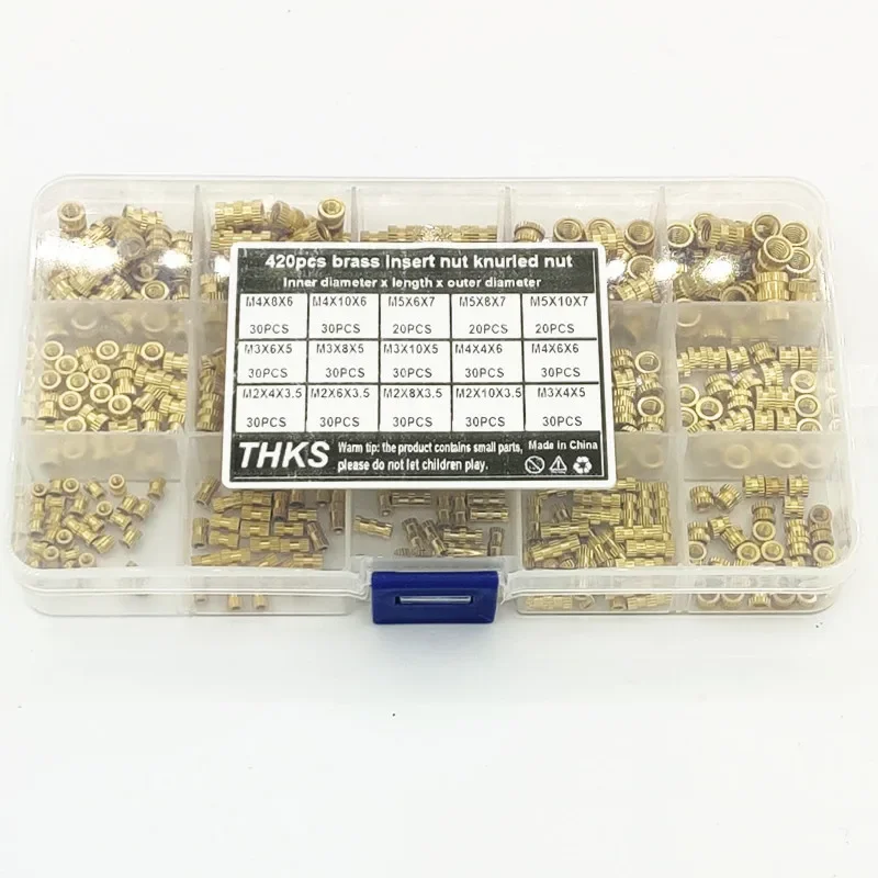 M2 M3 M4 M5 420Pcs Metric Female Thread Brass Knurled Nut Threaded Insert Embedment Copper Nuts Assortment Kit