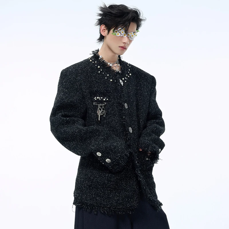 LUZHEN Jacket Pearl Decorate Burr Design Small Fragrant Style Light Luxury High-end Short Casual Men's Clothing Coats JY3533