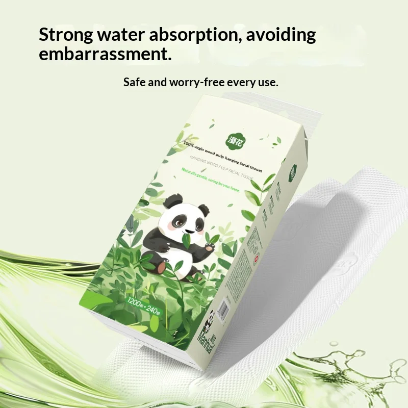 Hanging Tissue 240 Sheets Thickened Large Pack of Original Wood Facial Tissues for Home Hand Wiping and Thickened Toilet Paper