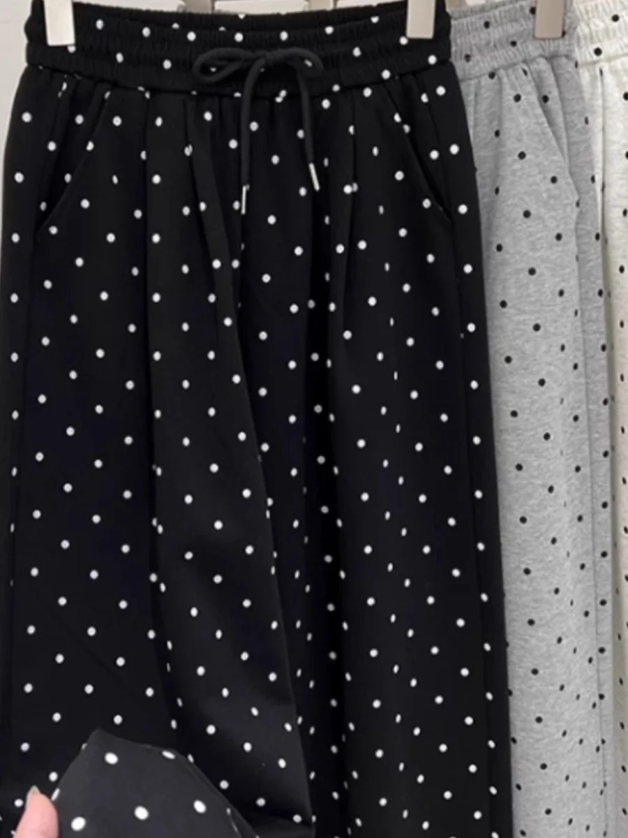 Calças Casuais de Verão Plus Size Cinza com Poás, Cintura Alta, Perna Larga, Caimento Fluido, Crimento Longo, Jeans Reto U...