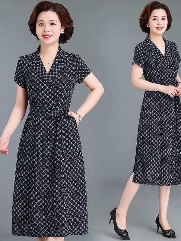 

Ele Summer Dr for Middle-aged Women Faionable Cleanfit H-Sle Polyester Fiber Tee-quarter Sve Ciwalk Dr