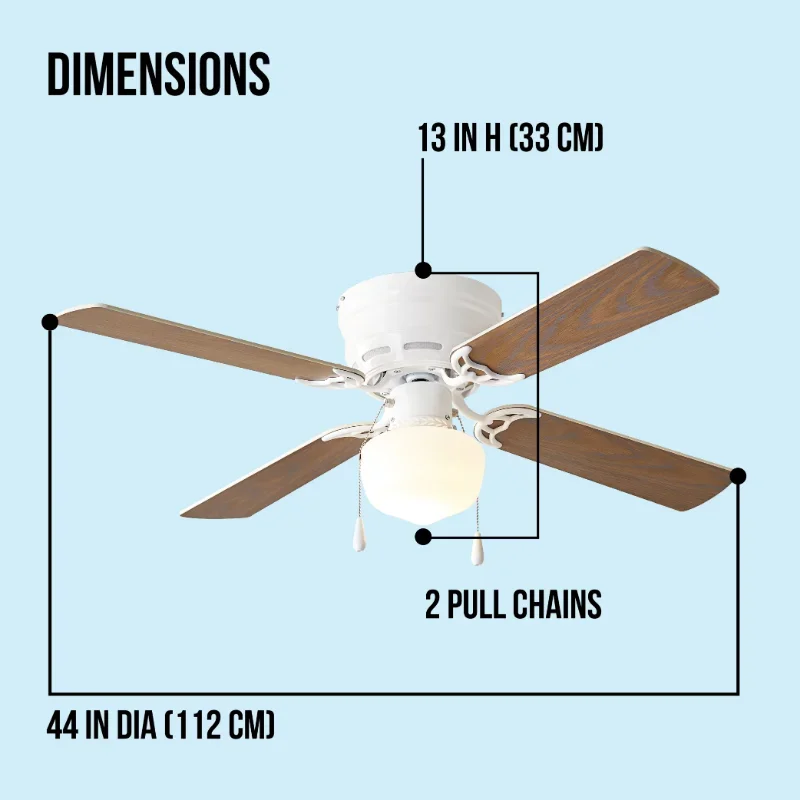 42 "Hugger Metall Innen Decken ventilator mit Licht, weiß, 4 Flügel, LED-Lampe, Reverse Airflow Ventil ateur