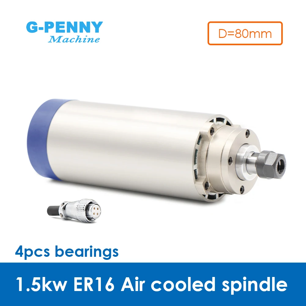 CNC milling spindle 1.5kw ER16 air cooled spindle 400Hz 0-24000rpm air cooling 4 bearings accuracy 0.01mm wood working spindle