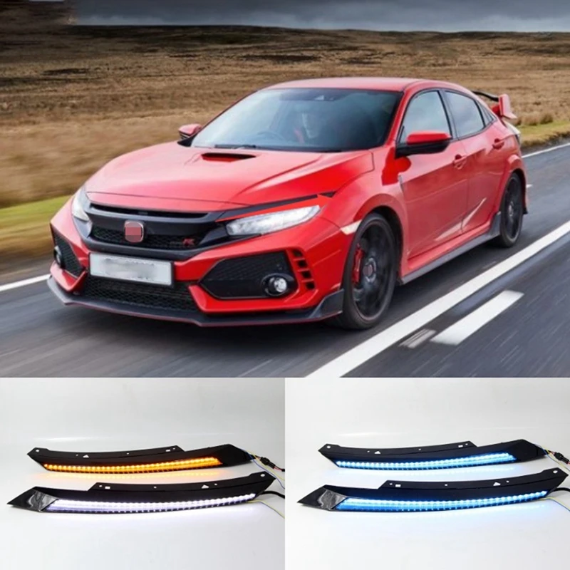 Lampu depan mobil LED, dekorasi alis lampu depan mobil DRL sinyal belok dinamis untuk Honda Civic 2016-2021 1 pasang