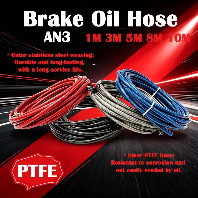 1-20M Motorcycle AN3 Braided Stainless Steel PTFE Brake Line Hose Brake Line Gas Oil Fuel Tube Pipe Racing Brake Hose