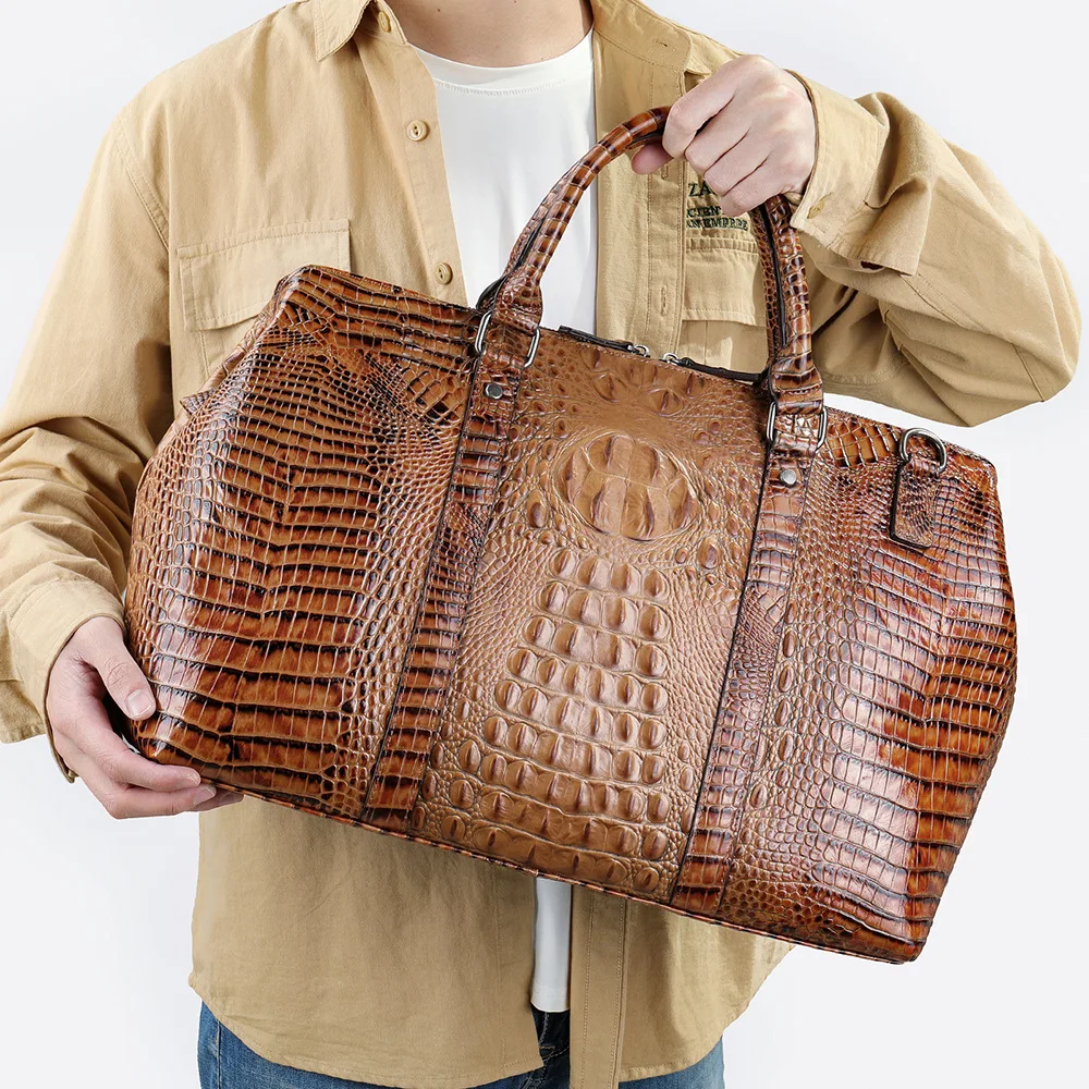 New luxury alligator style handbag for men women real cowskin portable travel bag unisex short distance luggage bag leather