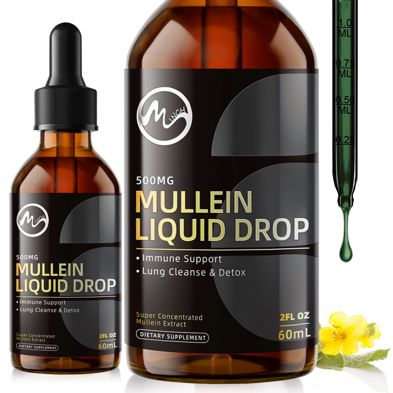 Minch 60ML Natural Mullein and Elderberry Extract Drop Clean the Lungs Support Breathing，Immune System & Digestion Health