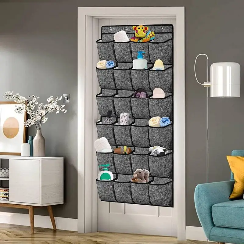 Over the Door Shoe Organizer with 24 Pockets And 4 Metal Hooks Wall Mounted Fabric Shoe Holder Bag Shoe Hanger