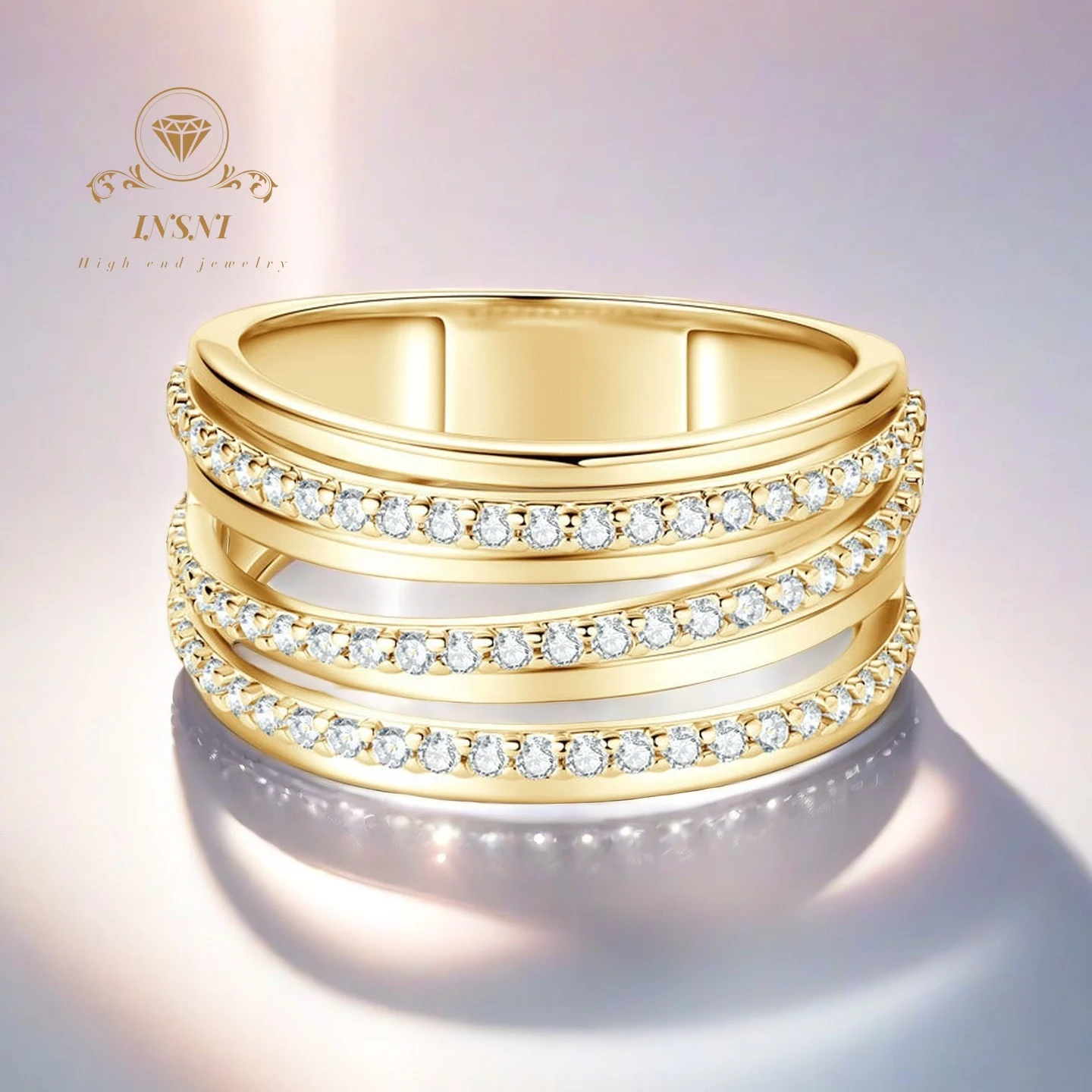 

​Elegant Japanese-Korean Micro-Pave Multi-Layered Index Zircon Ring for Women Premium Certified Wholesale Jewelry​