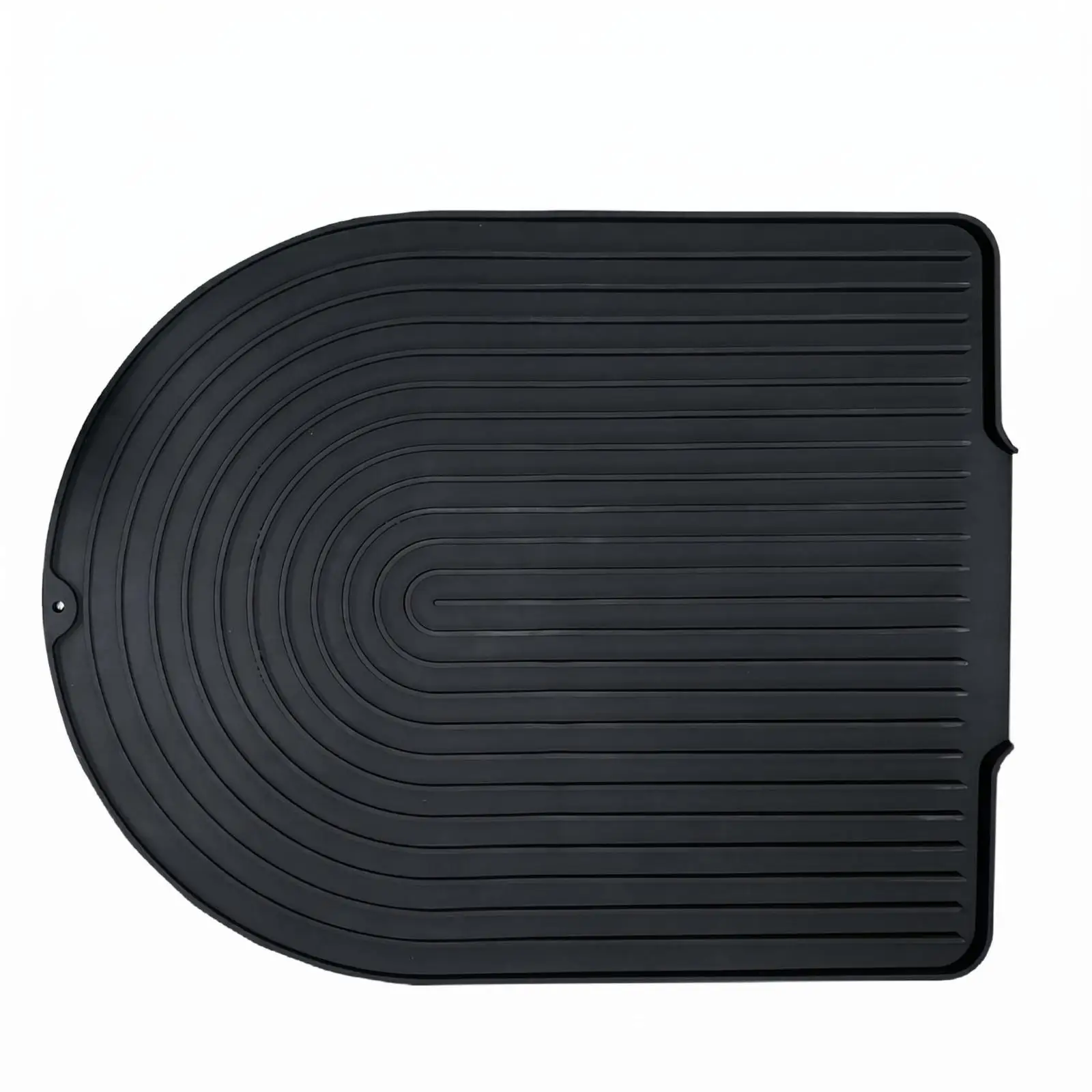 Counter Drying Pad for Kitchen Sink Silicone Drainage Mat with Curved Fit Around Sink Area and Sloped Water Runoff Design Dish