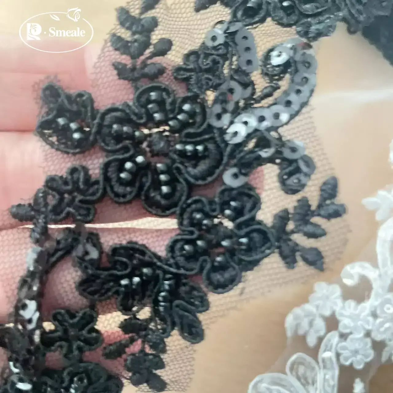 5Yards/lot Beaded Bridal Flower Lace Trim, DIY Veil, Sewing Accessories, High Quality Rayon, Wedding Dress RS1338