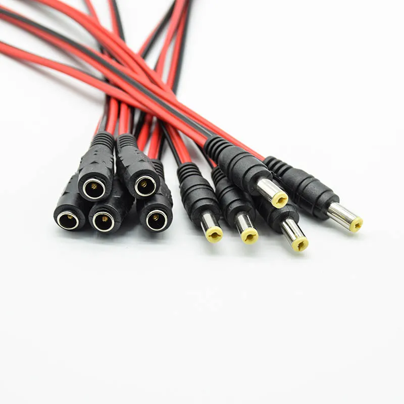 Cable de alimentación macho y hembra de 5 piezas, adaptador de CC, Conector de enchufe para cámara CCTV, 5,5x2,1mm, 5,5x2,1