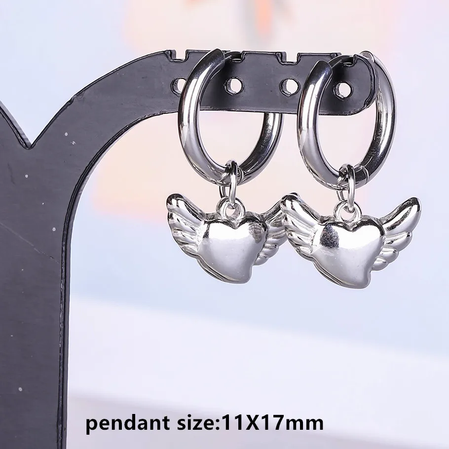 Stahlfarbener Engel-Stern-Kreuz-Schwert-Charm-Ohrring, kein Anlaufen, Ohrpiercing, Edelstahl-Ohrringe für Damen und Herren, Schmuck, Kolczyki – Detail 9