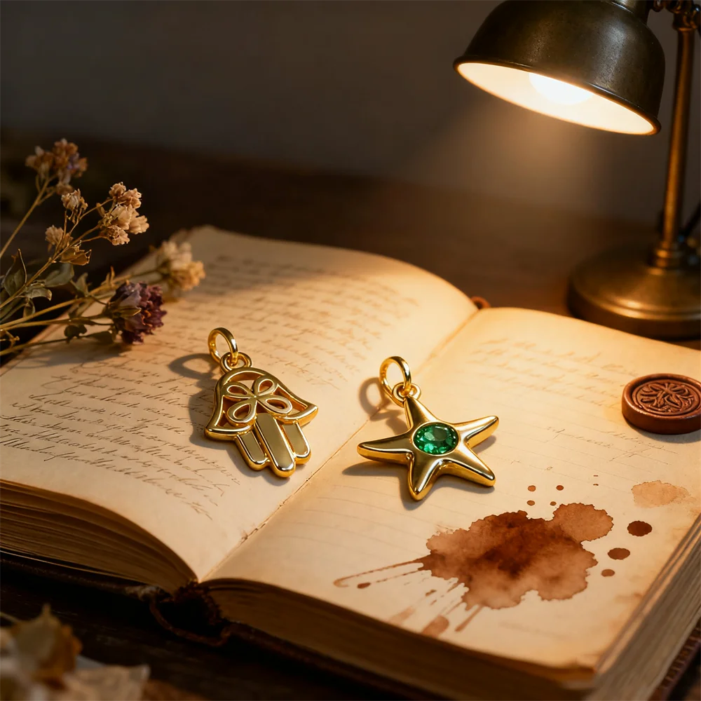 2 قطعة المعلقات النحاس زركون نجم البحر زهرة همسة اليد الفطر مظلة Charms DIY بها بنفسك مجوهرات قلادة سوار صنع #3