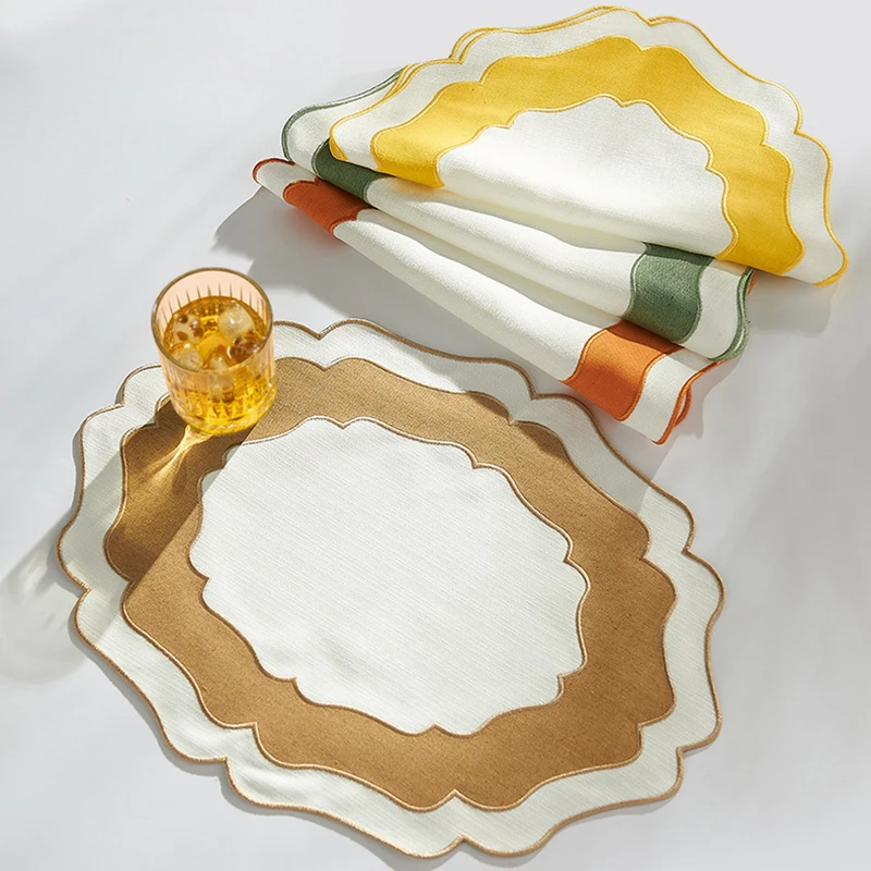 3Pcs/5Pcs Two-Color Linen Placemats Creative Heat Insulation Pad for Restaurant Home Luxury Double-Layer Irregular Tableware Mat