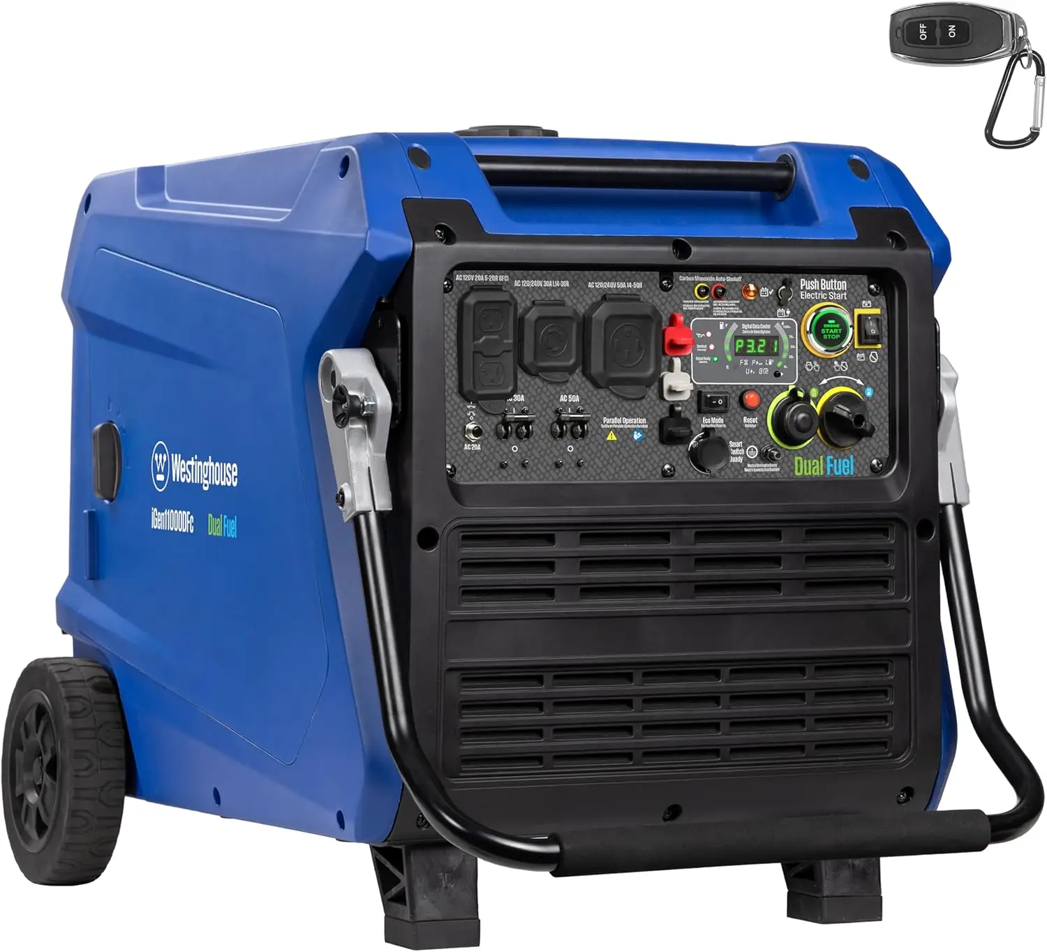 

11000 Peak Watt Dual Fuel Portable Inverter Generator, Remote Electric Start, Transfer Switch Ready, Gas and Propane Powered