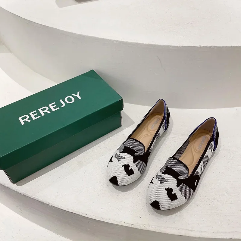 أحذية الباليه الموضة 2025 الربيع والخريف جديد محبوك الفم الضحلة شقة جولة تو أحذية نسائية عادية كبيرة #6