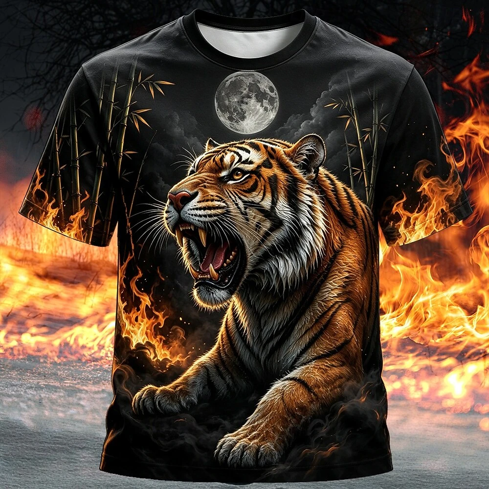 Fashion 3D Tiger Print T Shirt For Men Funny Animal Pattern Oversized T-shirt Hip Hop Street y2k Clothes Casual O-neck Men's Top