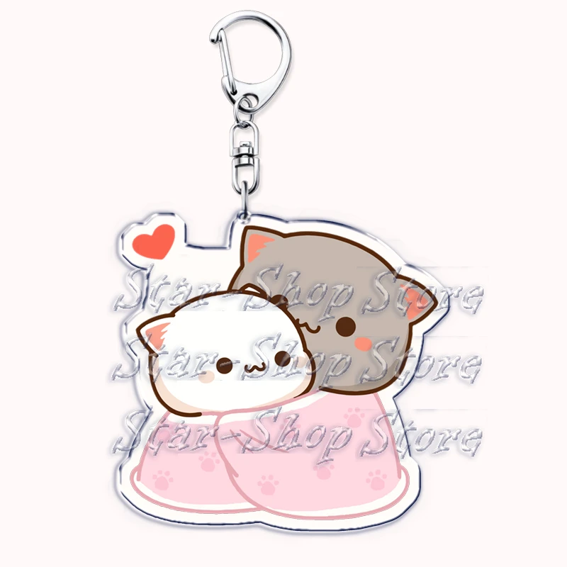 Cute Cartoon Peach and Goma Couple Cat Acrylic Keychains Ring for Accessories Bag Pendant Key Chain Jewelry Fans Lovers Gifts
