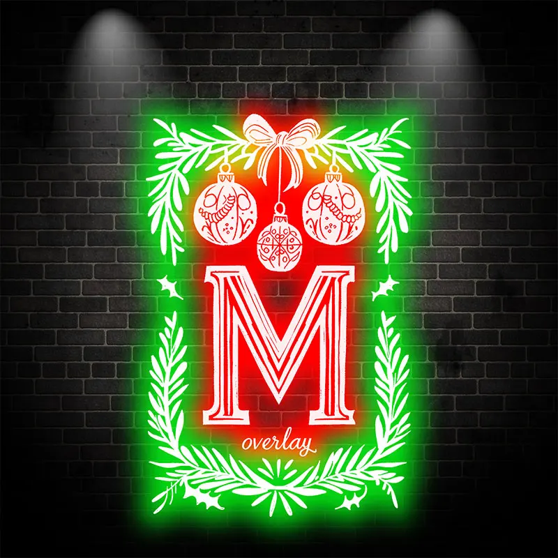 Merry Christmas Poker Shape Chart Neon Sign, Big M letter, Hanging Red Lanterns, Custom LED Light, Light Up The Holiday Spirit