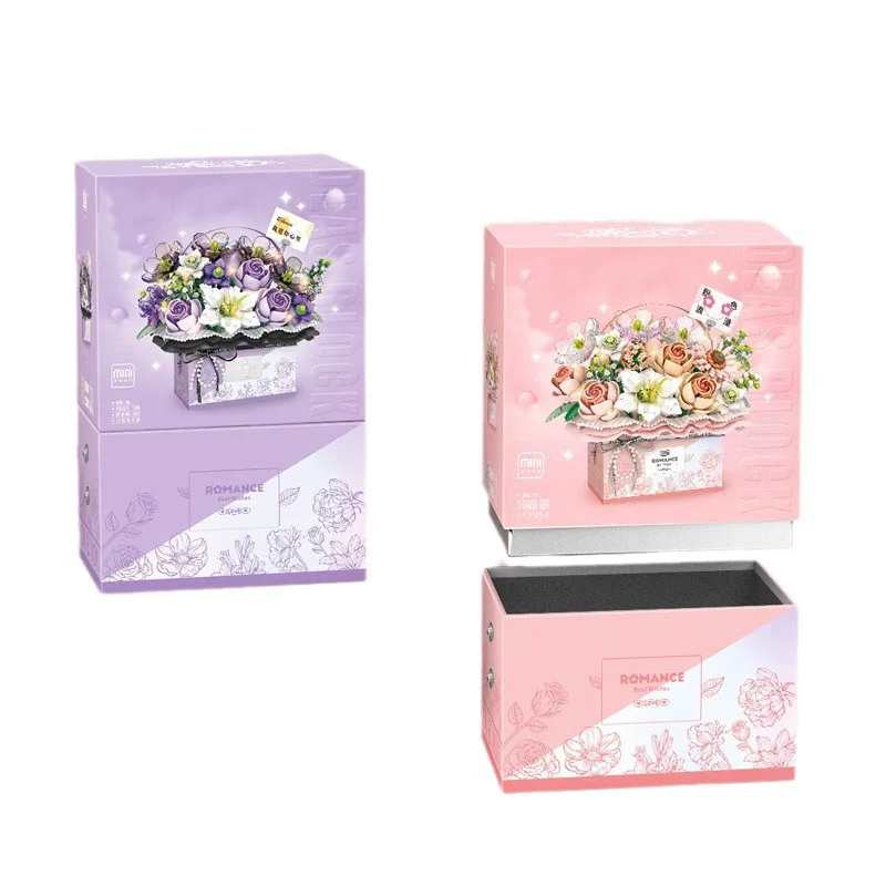 Idea Mini Block Romantic Flower Box Construction Building Bricks Romance Rose Educational Toys With Light For GIrls Gifts