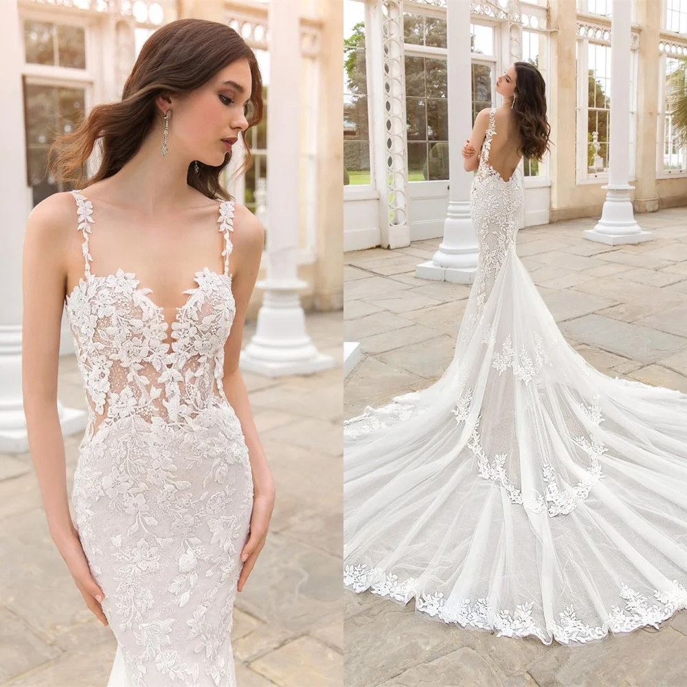 맞춤형 고품질 화이트 Organza 웨딩 드레스 우아한 Strapless 스파게티 스트랩 민소매 신부 가운 Backless Dress