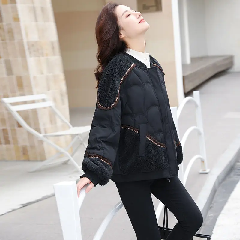 Women's Autumn Winter Tops Jacket Cotton Coat Pure Color Standing Collar Colorblocking Slim Design Comfortable Trends New Niche
