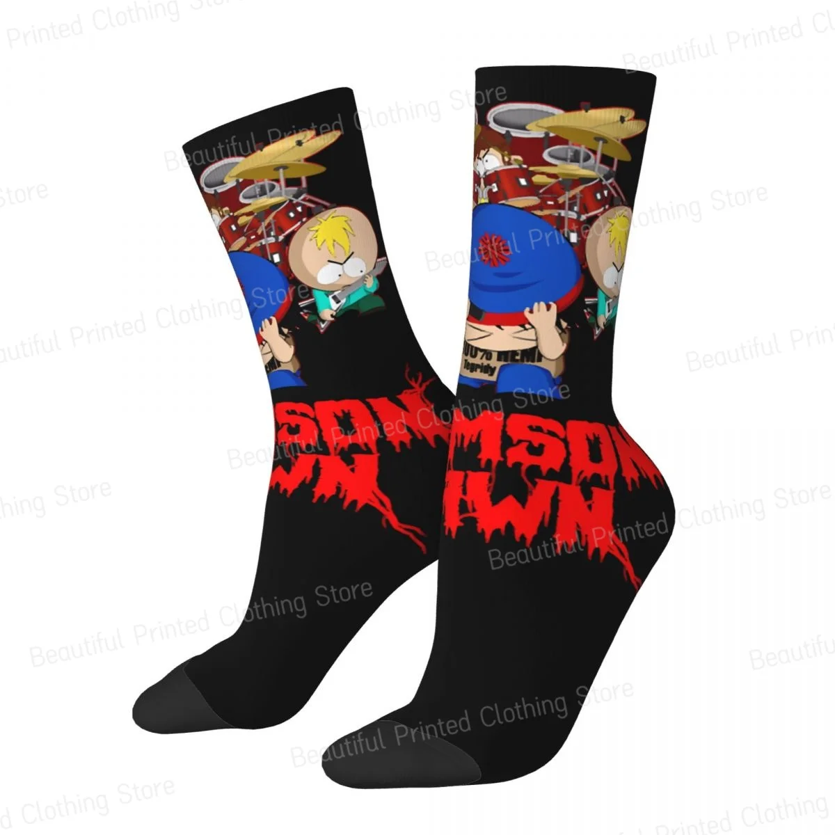 Crimson Dawn S-southpark Theme Unisex Four Seasons Socks Windproof Fun printing Socks Street Style Crazy Sock