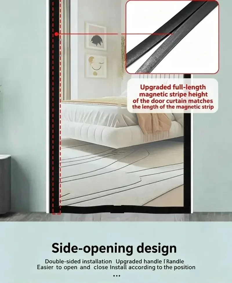 Ventilation and Mosquito Proof Magnetic Door Curtain At The Entrance, Integrated Full Magnetic Strip, No Drilling Required