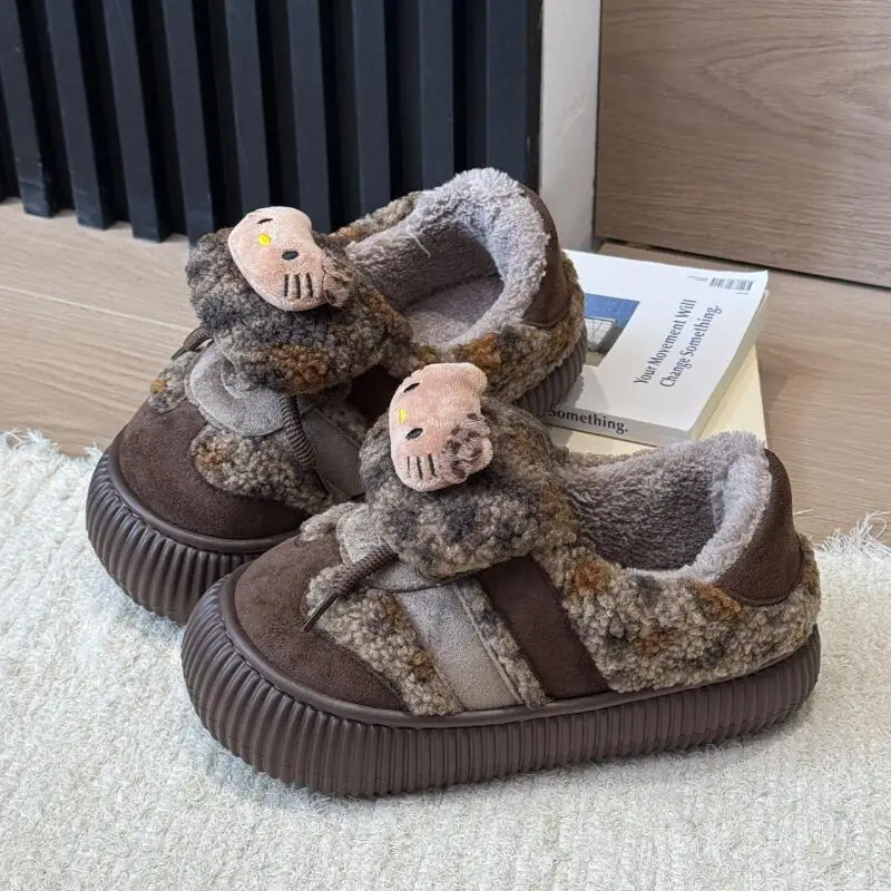 أنيمي الكرتون صورة المرأة أحذية رياضية 2025 جديد الخريف والشتاء الدافئة حذاء كاجوال مريح Kawaii الفتيات المخملية أحذية قطنية