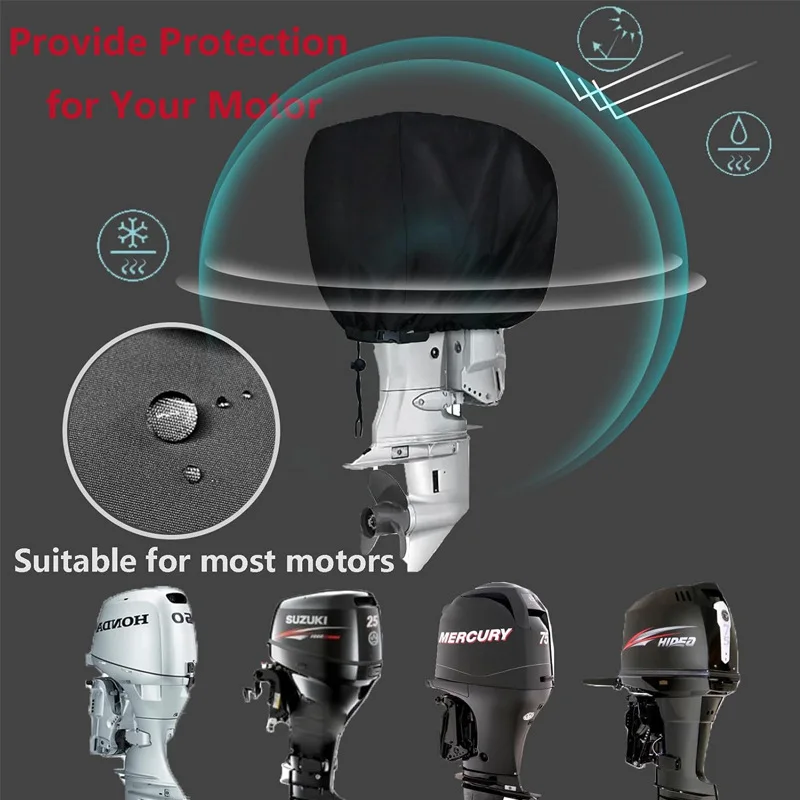 Waterproof 210D Canvas Half Boat Motor Engine Cover Anti-Sun Dustproof Marine Engine Protector for 15HP-250HP Outboards