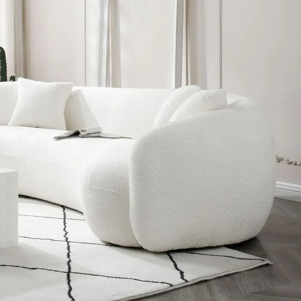 5 Seats Teddy Fleece Boucle Freestanding Sofa Modern Half-Moon Comfy Leisure Couch with 4 Perfectly-Scaled Pillows