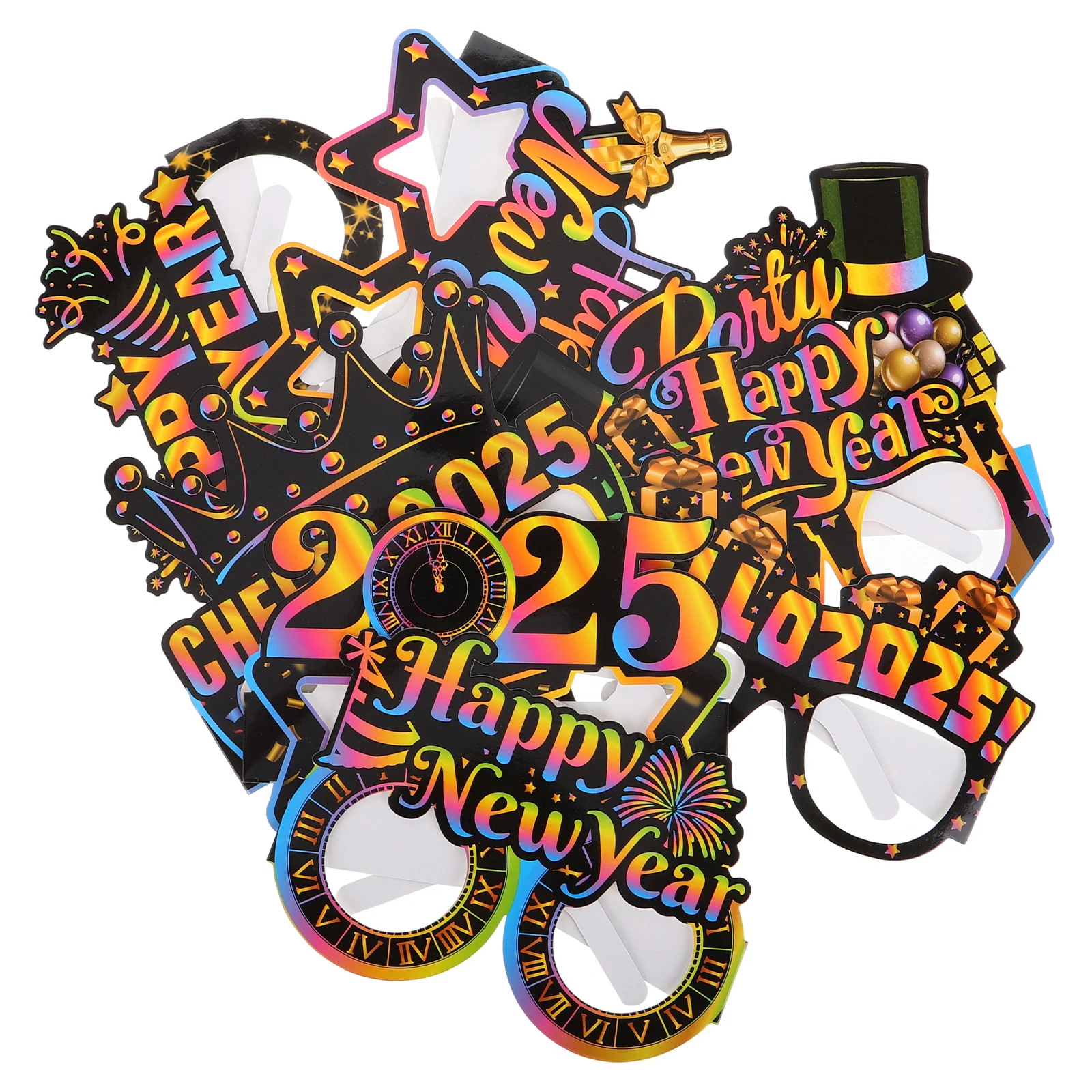 

8 Pcs Year Photo Glasses Funny Paper Party Sunglasses Sunglasses Party 2025 Happy Accessories Decorations Eve Favors