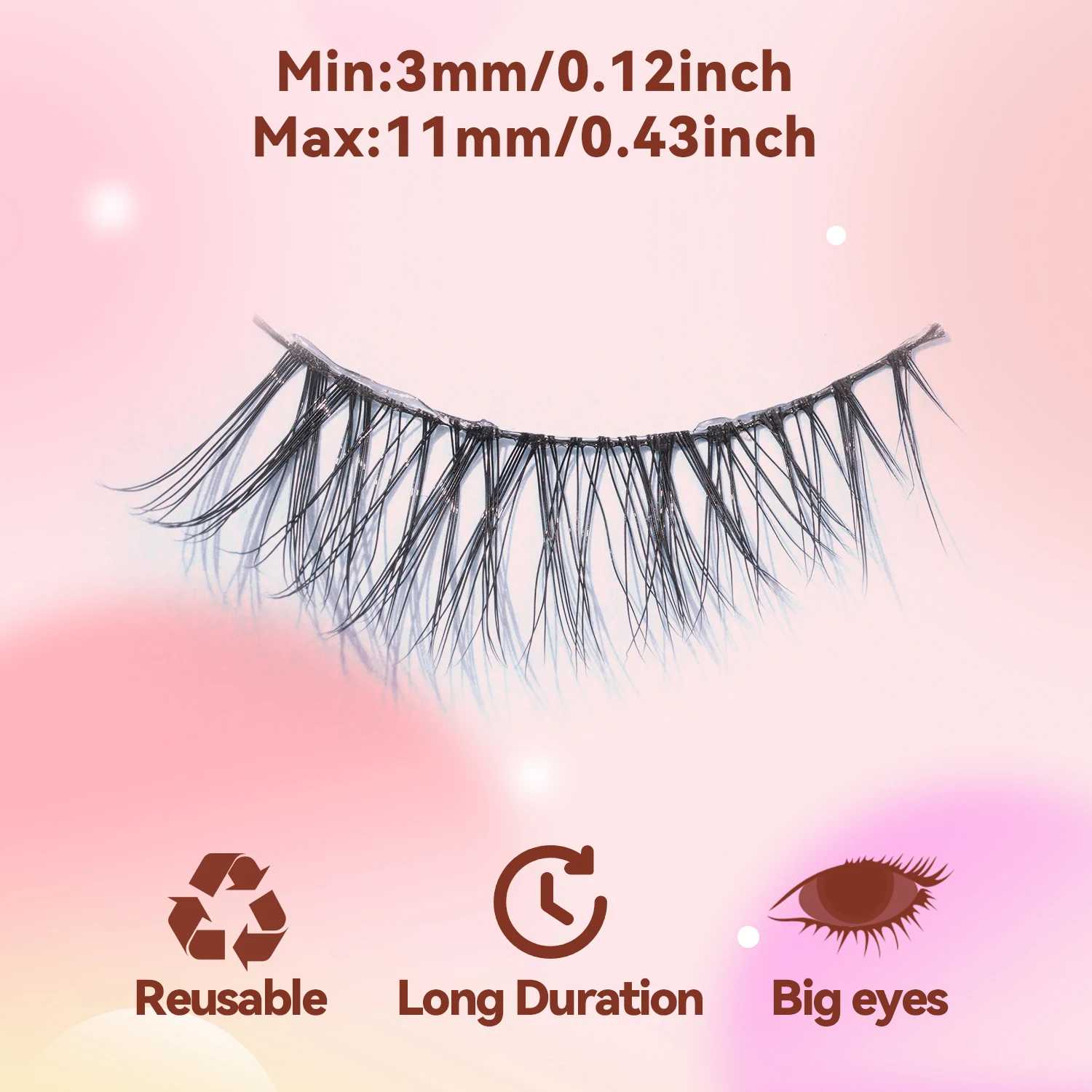 5 paar natuurlijke oogstaart langwerpige valse wimpers met halve ogen