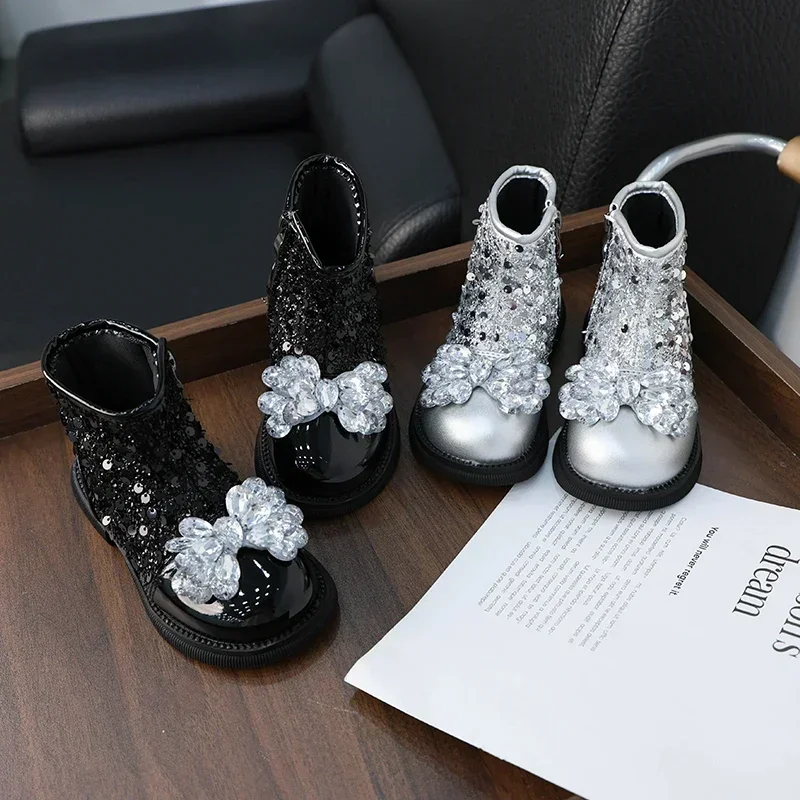 Luxury Girl's Ankle Boot Sequins Elegant Children's Causal Boots Fashion Spring Autumn Kids Short Princess Boots New Versatile