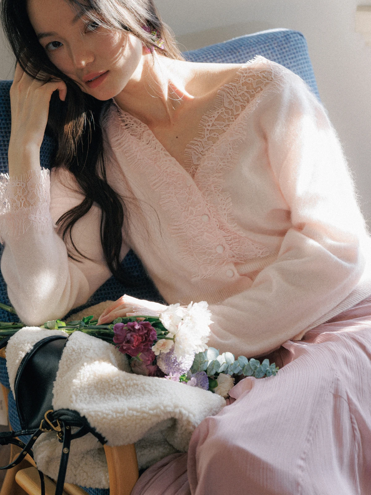 

Французский мягкий шерстяной топер с кружевом в стиле пэчворк, цветной вязаный свитер, кардиган, женский длинный свитер прямого кроя, V-Ne S...