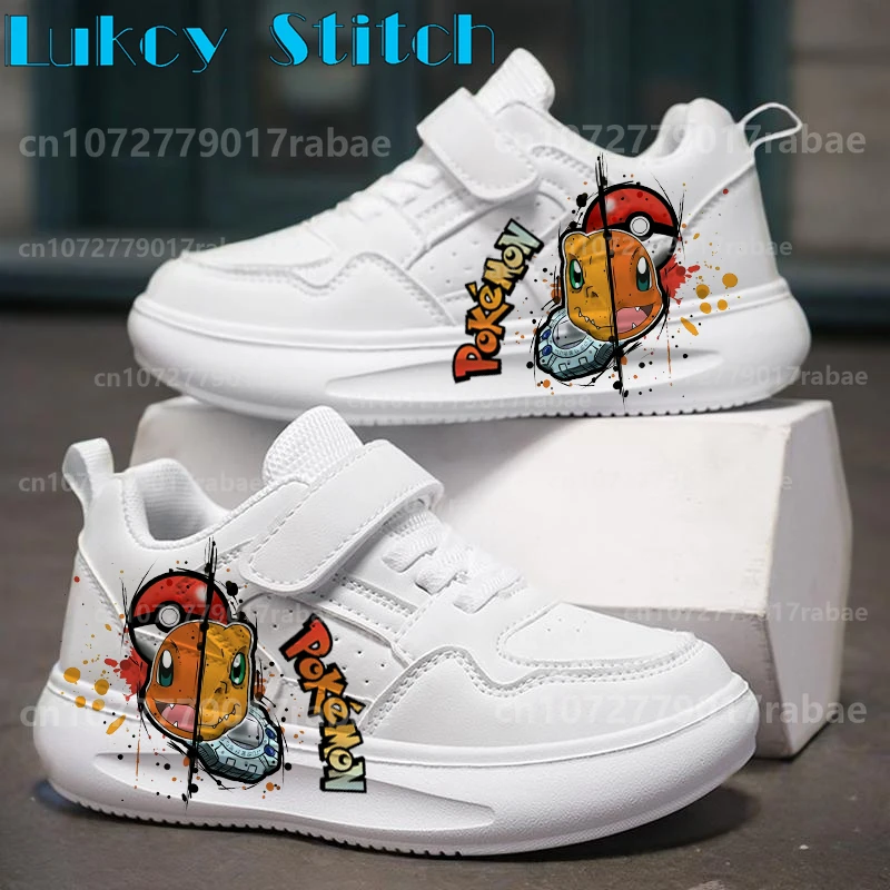 熱い販売ポケモンスニーカーリザードン男の子女の子ファッショントレンド白本革漫画パターン親子靴