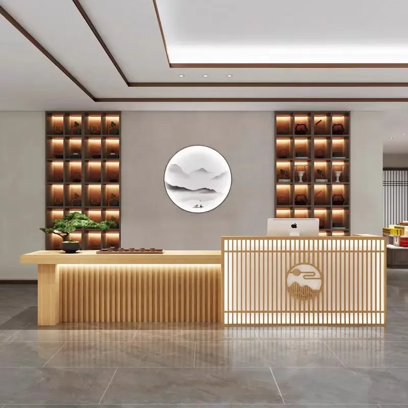 for New Chinese Style Tea Room Bar Integrated Foot Bath Ear Health Center Front Desk Retro Cash Register Counter