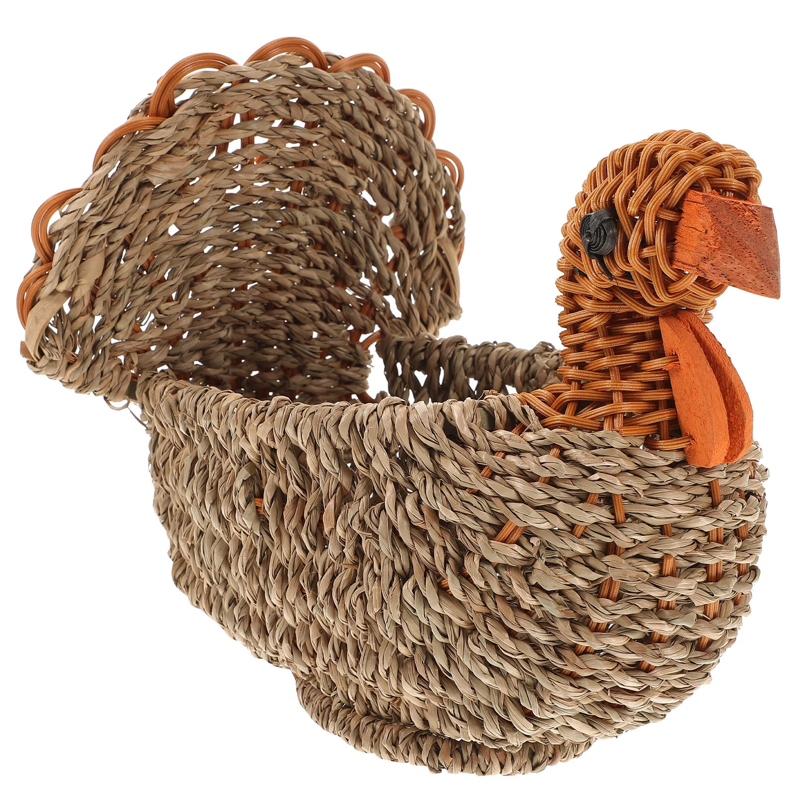 

Multifunctional Woven Storage Basket Light Grey Straw Turkey Pattern Portable Organizer for Home Kitchen Bathroom Woven Basket